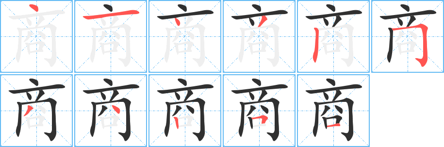 商的笔顺分步演示图